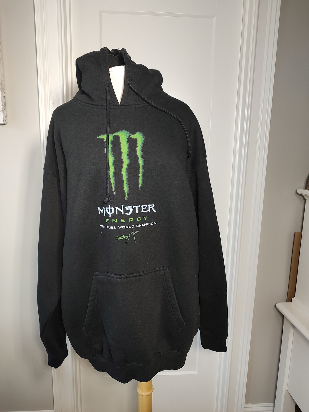 Black Hoodie with Green Monster Drink Logo - Men Goth Biker Dark